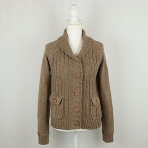 Eddie Bauer Women's Medium Brown Angora Blend Ribbed Button Up Cardigan